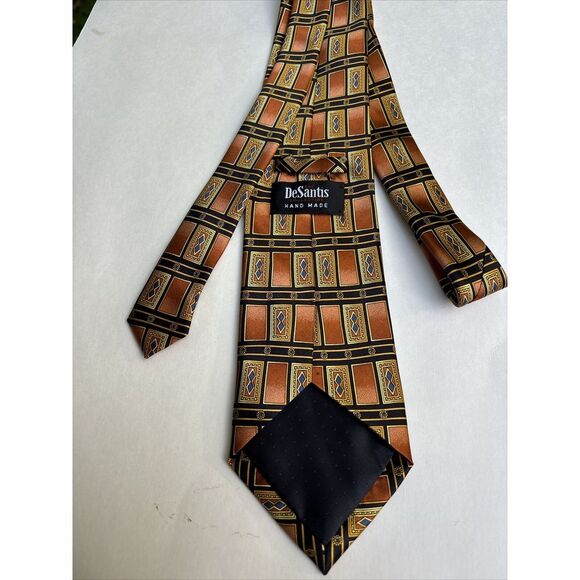 DeSantis Collection Men's Neck Tie 100% Silk Hand Made Italy Brown Black Gold - Picture 7 of 8